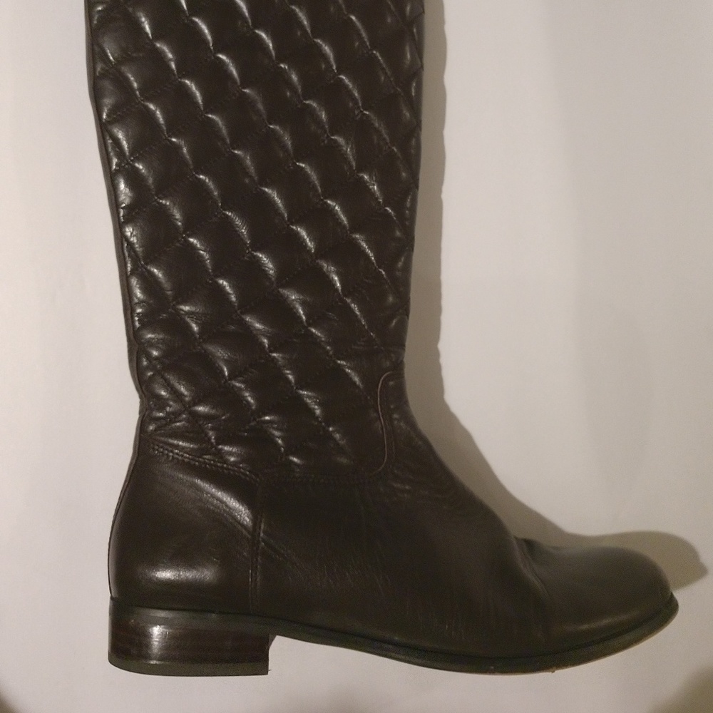 Vince Camuto Brown Leather Quilted Riding Boots